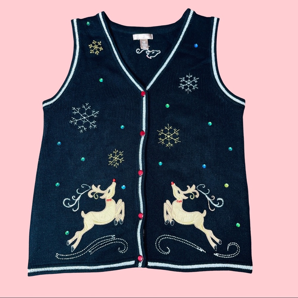 Vintage Rudolph Bedazzled Christmas Party Sweater Vest 😍